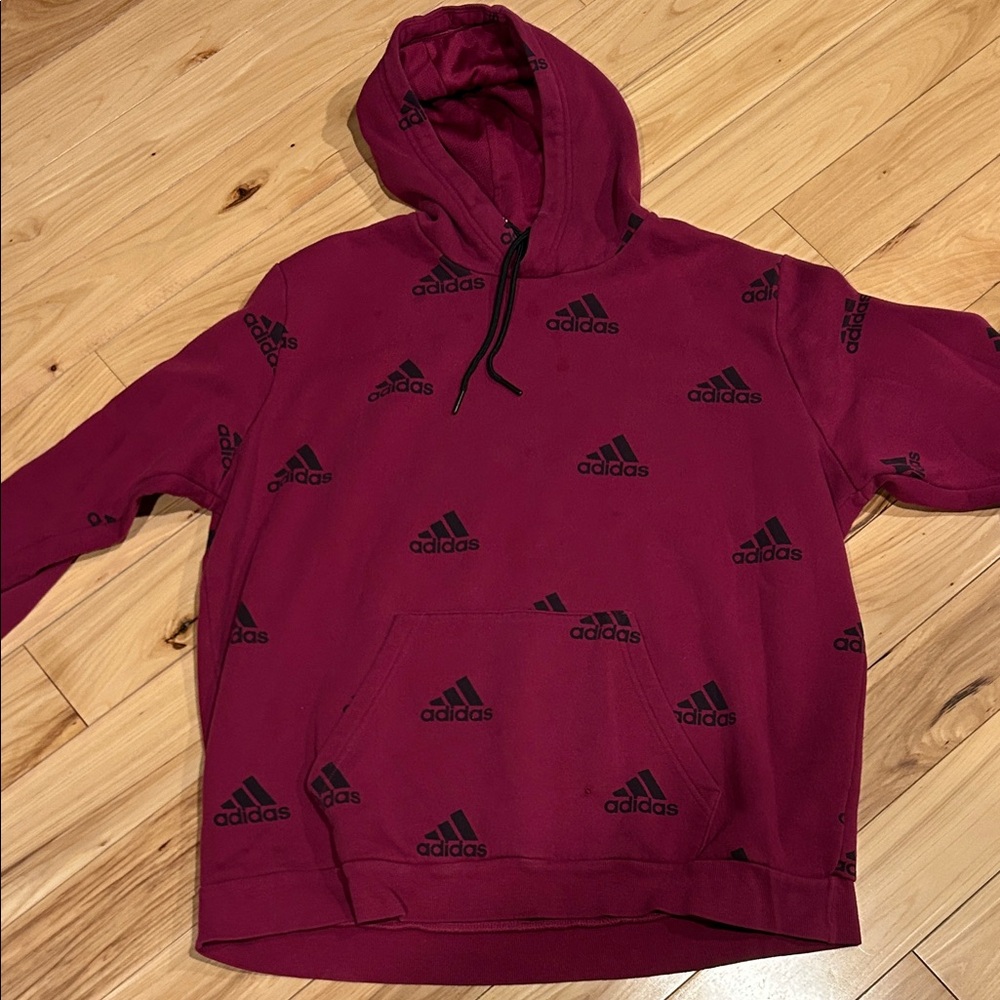 Adidas Men's Maroon Logo Hoodie